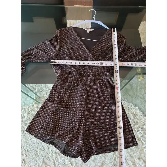 Dorothy Perkins Romper Womens Size 10 Black Glitter Long Sleeve Wrap V Neck - Picture 8 of 12